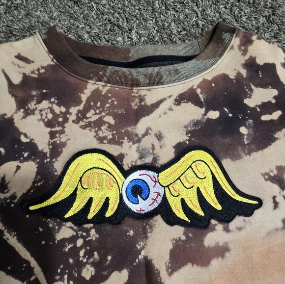 Vintage Von Dutch Flying Eyeball Unisex Sweatshirt Size Large Brown Tie Die - Picture 5 of 8